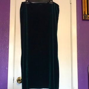 Impressions Straight Maxi Skirt Size XL Velour Velvet  Elastic Waist Dark Green